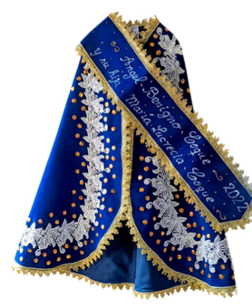Vestidura blanca y dorada para virgen